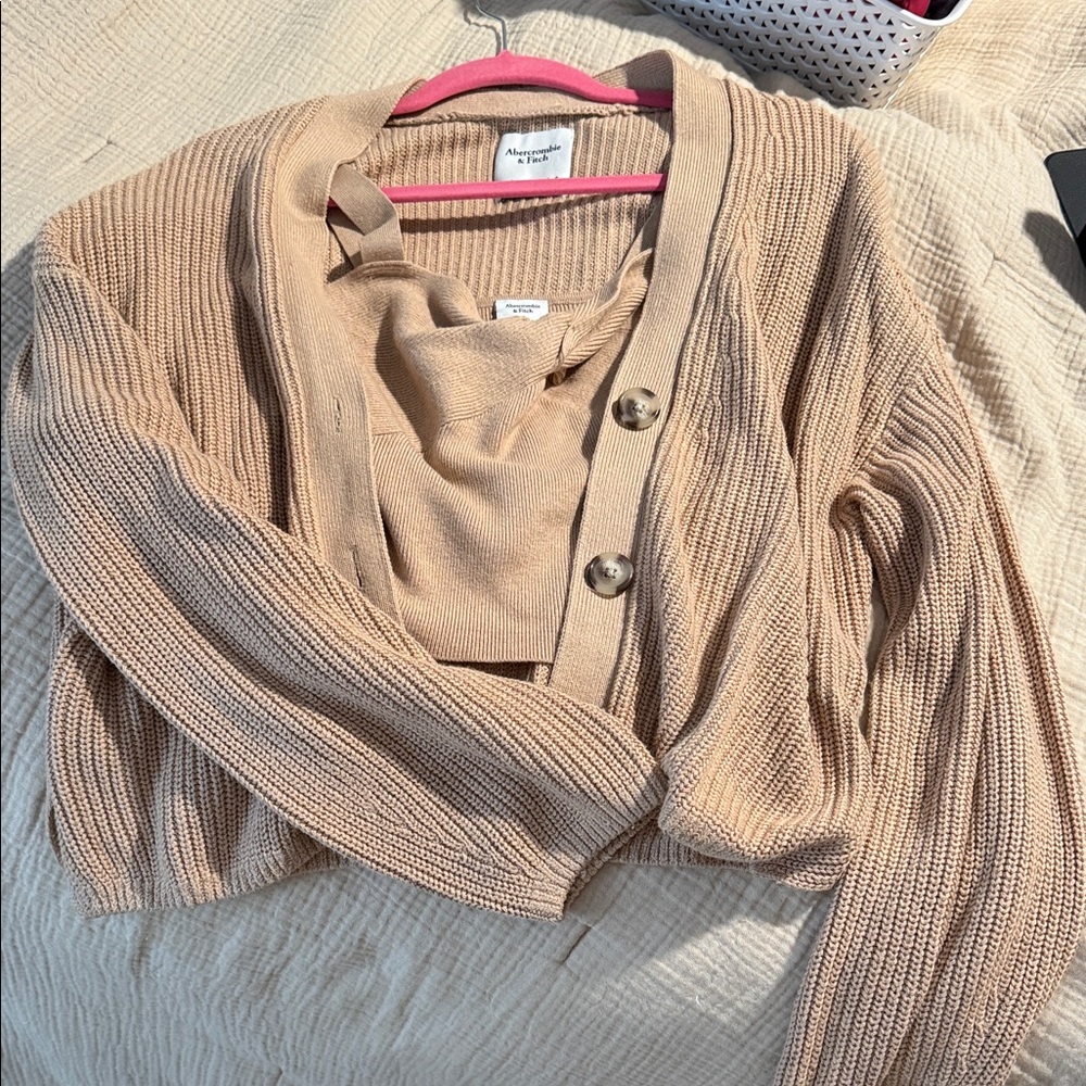 Abercrombie Tan Knit Cardigan Set